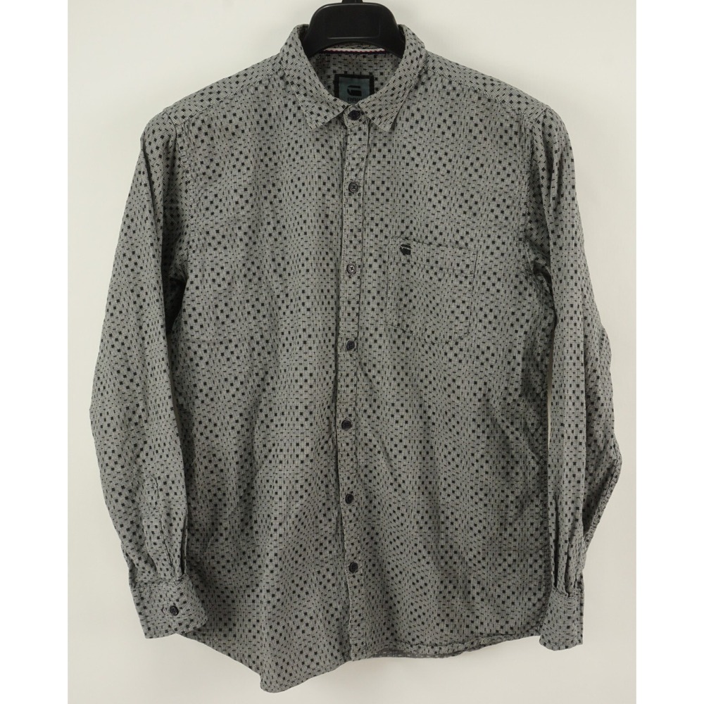 G-Star Raw Men's XL Slim Fit Long Sleeve Gray Jacquard Geometric Button Up Shirt